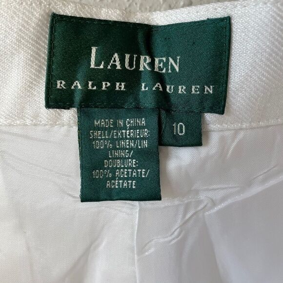NWT Lauren Ralph Lauren White Linen Belted Pants - Picture 4 of 9